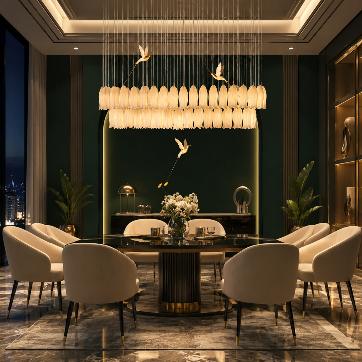 Luxury Linear Crystal Chandelier with Flying Bird Design