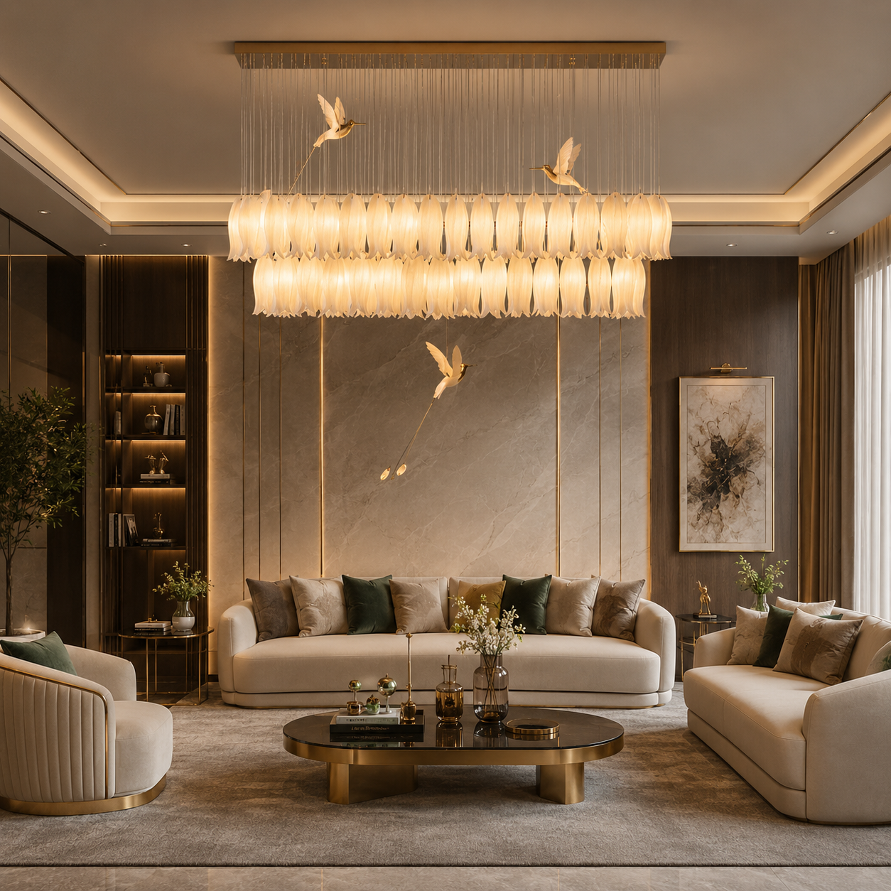 Luxury Linear Crystal Chandelier with Flying Bird Design