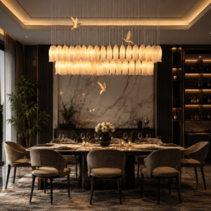 Luxury Linear Crystal Chandelier with Flying Bird Design