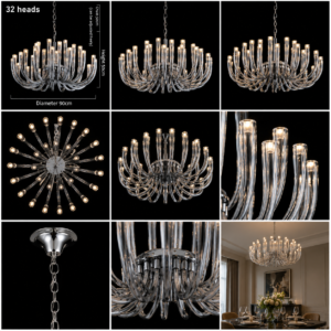 32 Head Smoke Luxury Glass Tube Chandelier