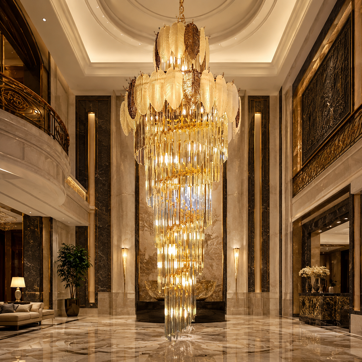 Aurora Aurelia 600mm Gold Leaf Cascading Crystal Staircase Chandelier
