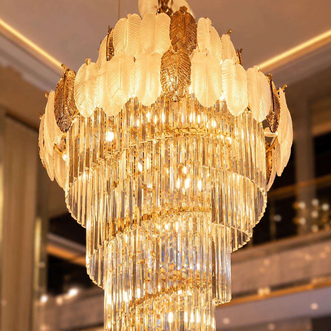 Aurora Aurelia 600mm Gold Leaf Cascading Crystal Staircase Chandelier