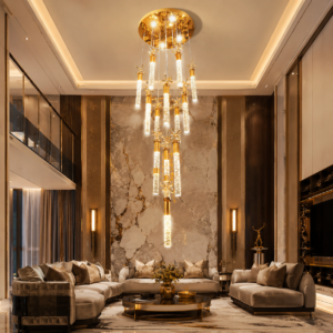 Aurora Luxury 16-Light Gold Crystal Cascade Staircase Chandelier