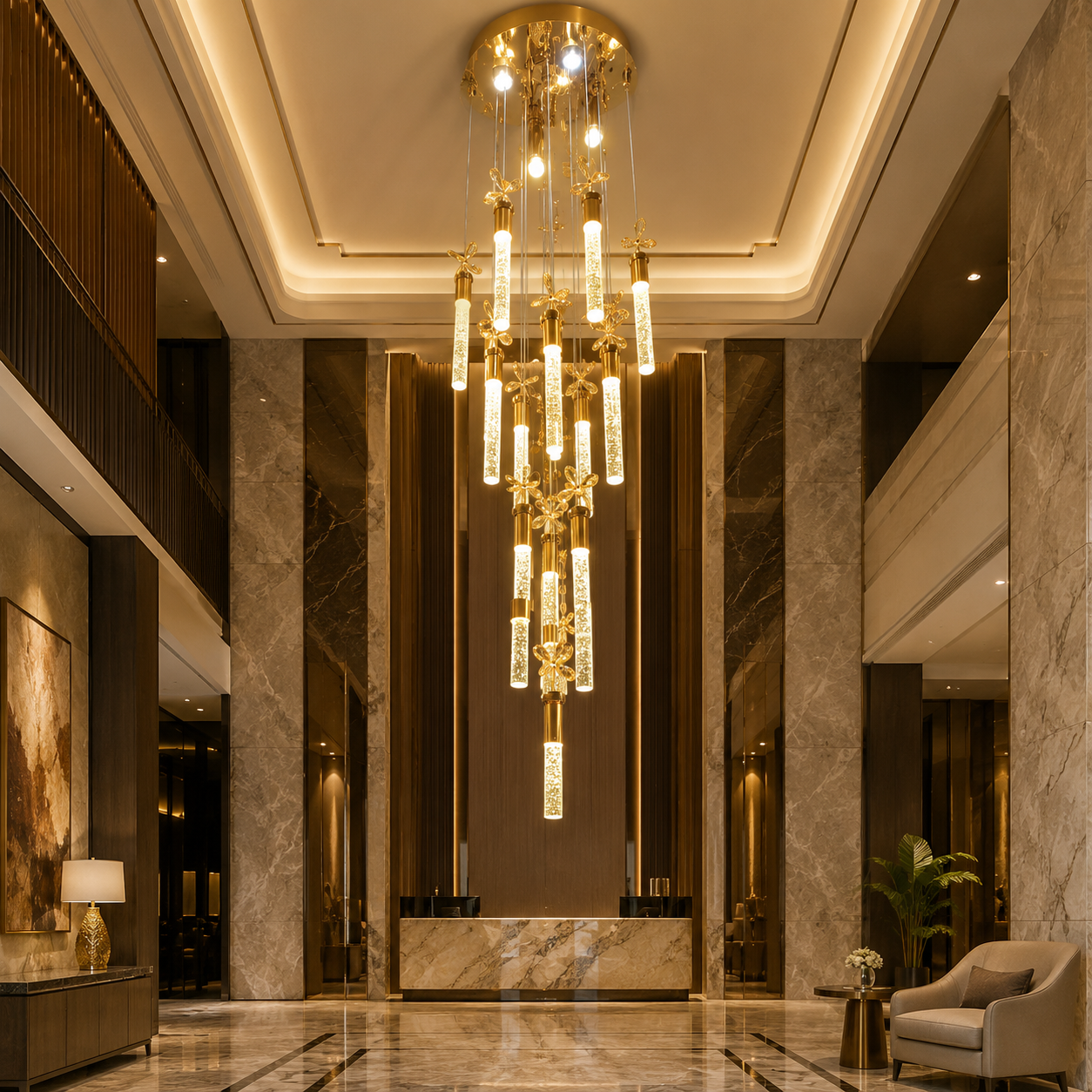Aurora Luxury 16-Light Gold Crystal Cascade Staircase Chandelier