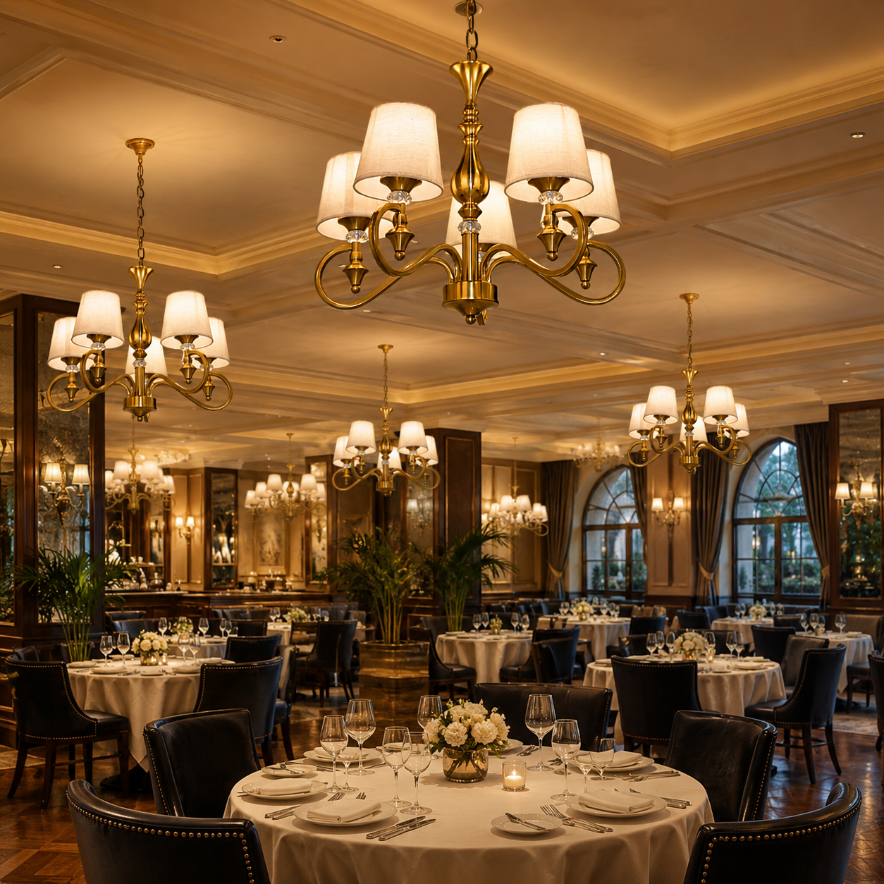 Classic 5-Light Gold Chandelier with Fabric Shades & Crystal Accents – Luxury Decorative Ceiling Light