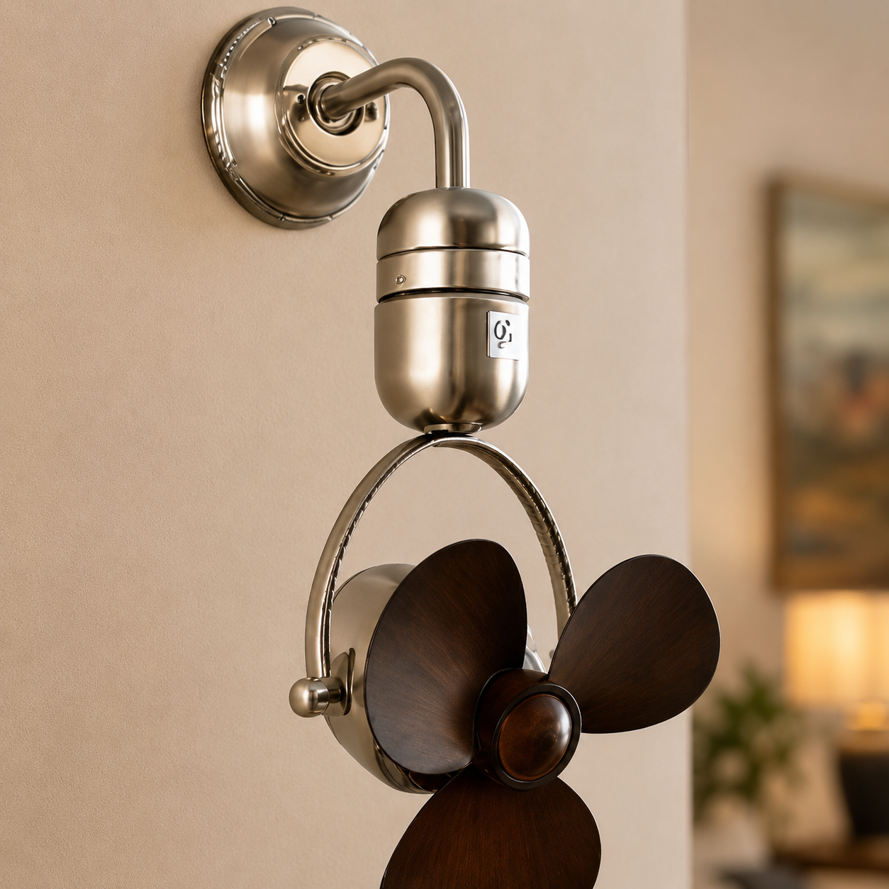 Retro Designer Wall Mounted Fan – 14 Inch Silver Wood Finish