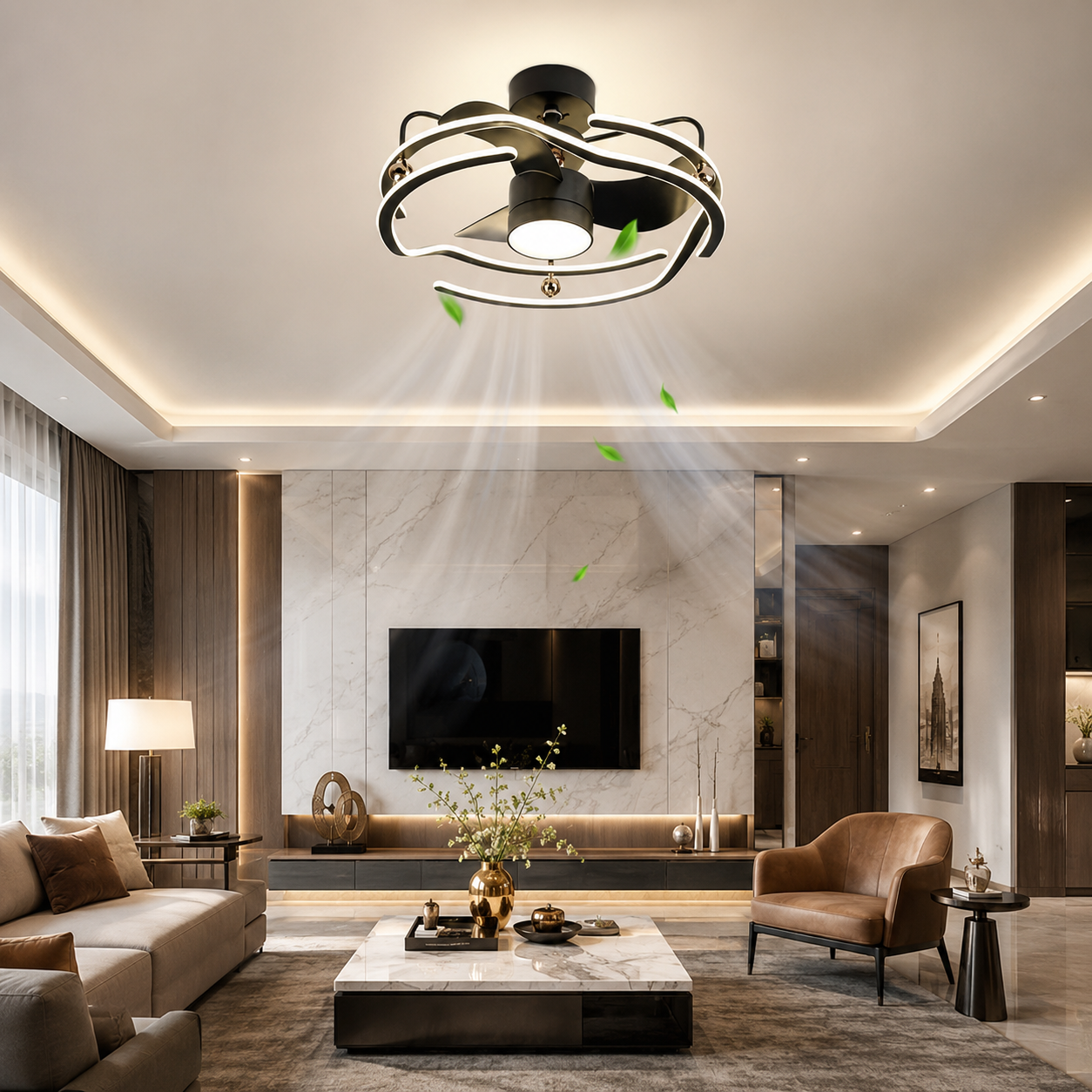 Modern Decorative LED Ceiling Fan with Light – 1070mm Black Acrylic Blade