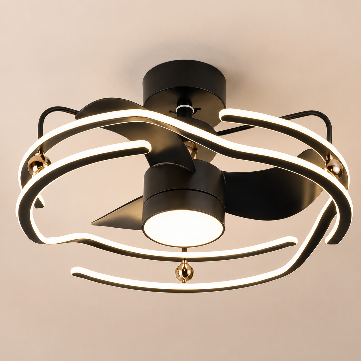 Modern Decorative LED Ceiling Fan with Light – 1070mm Black Acrylic Blade