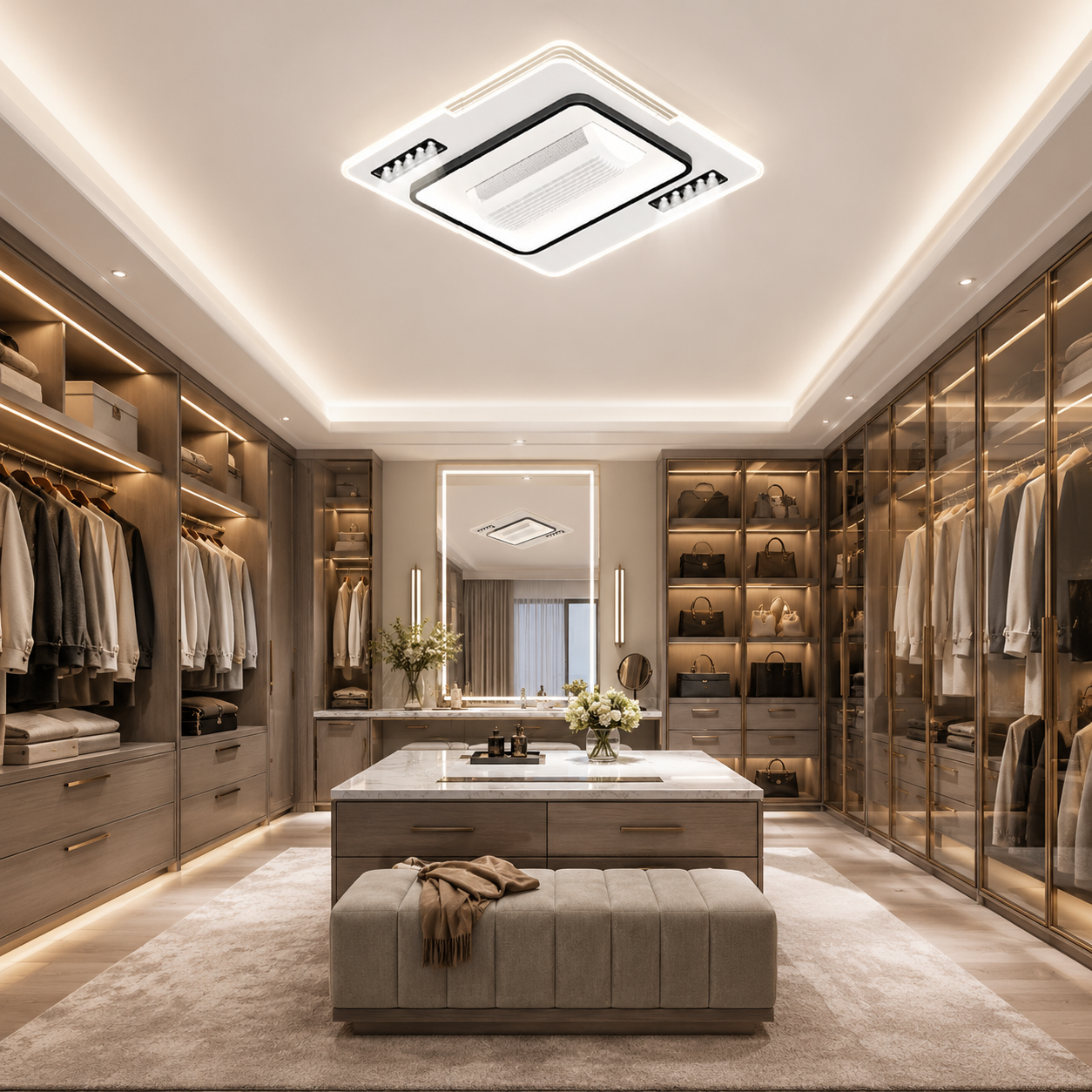 Modern Flush Mount LED Ceiling Fan with Light – 500x500mm 3C LED