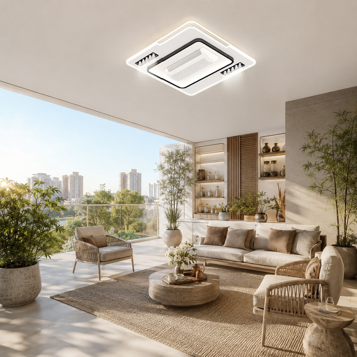 Modern Flush Mount LED Ceiling Fan with Light – 500x500mm 3C LED