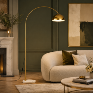 Modern Gold Arc Floor Lamp with Marble Base