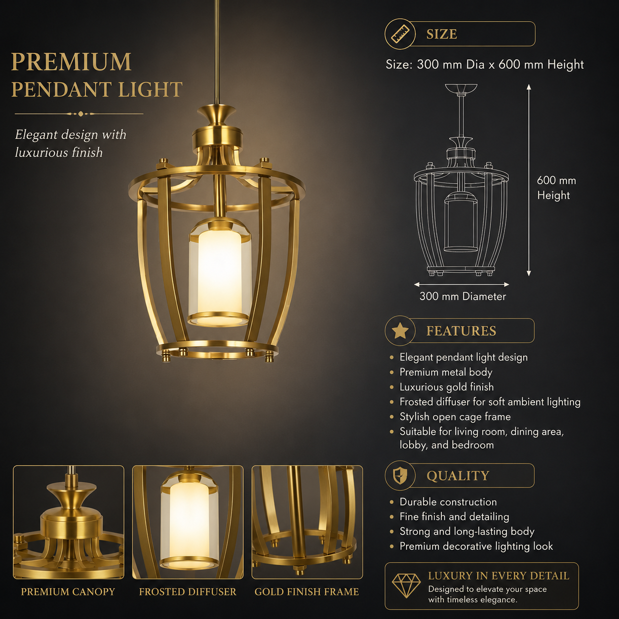 Modern Gold Cage Pendant Hanging Light