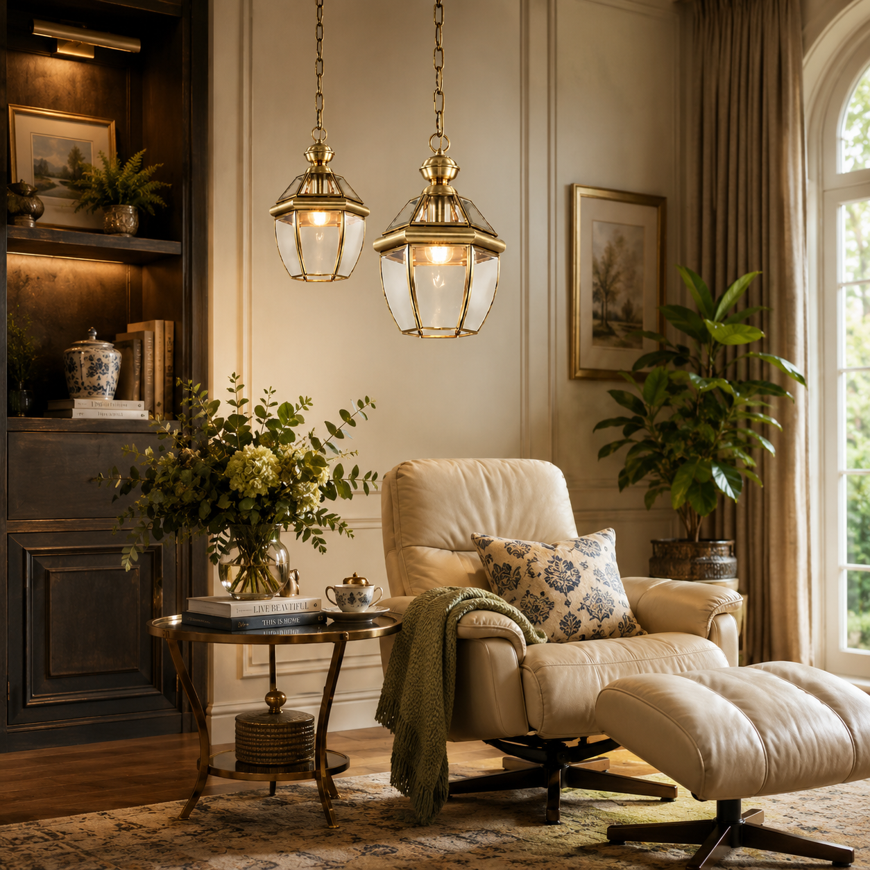 Vintage Brass Glass Lantern Hanging Light
