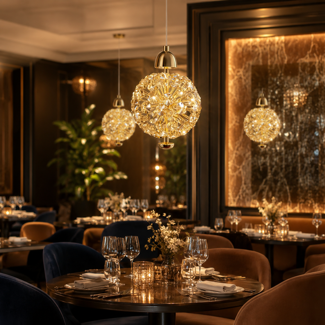 Luxury Gold Crystal Globe Pendant Light