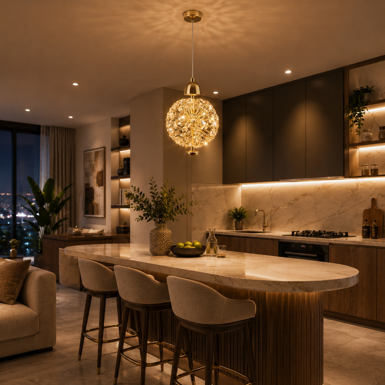 Luxury Gold Crystal Globe Pendant Light