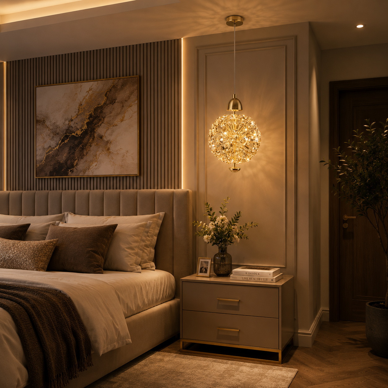 Luxury Gold Crystal Globe Pendant Light