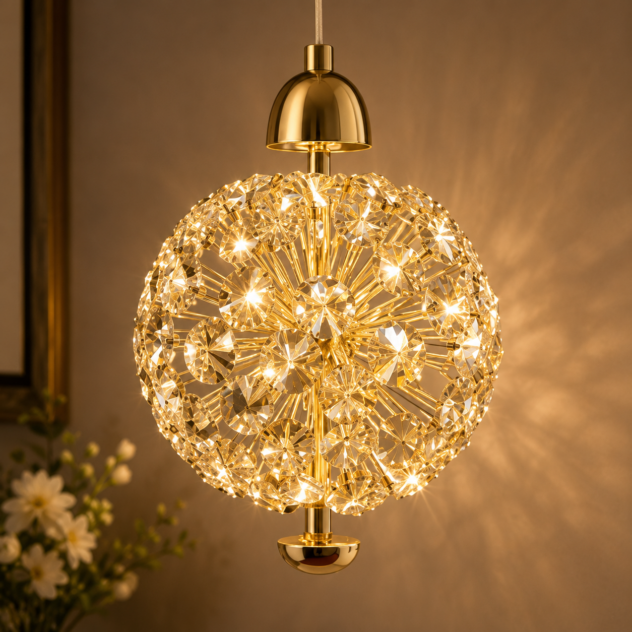 Luxury Gold Crystal Globe Pendant Light