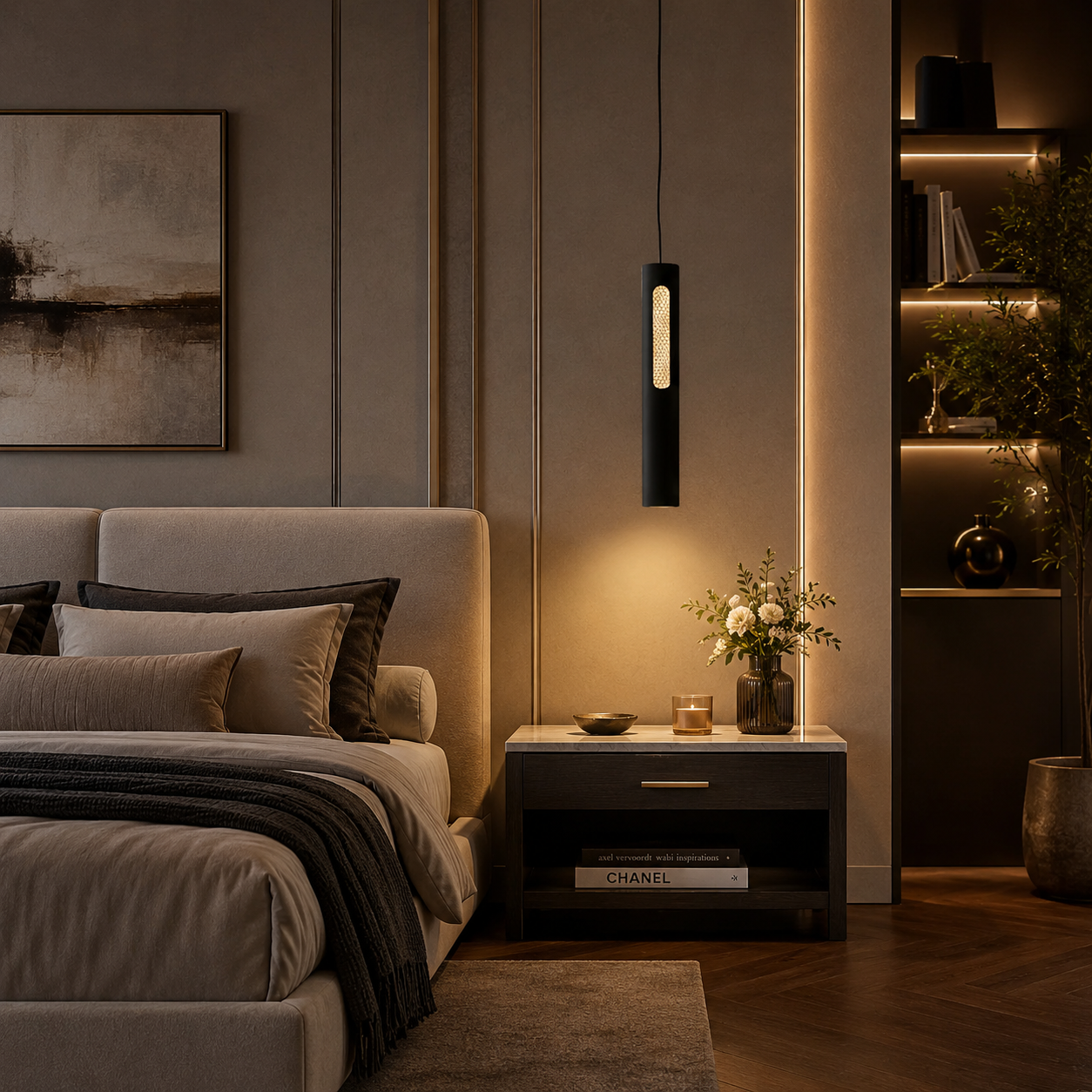 Aurora Luxe Black Cylinder LED Pendant Light