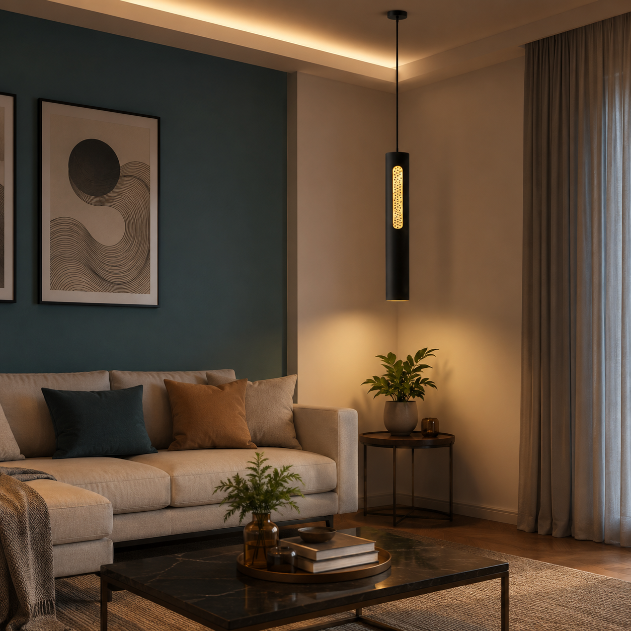 Aurora Luxe Black Cylinder LED Pendant Light