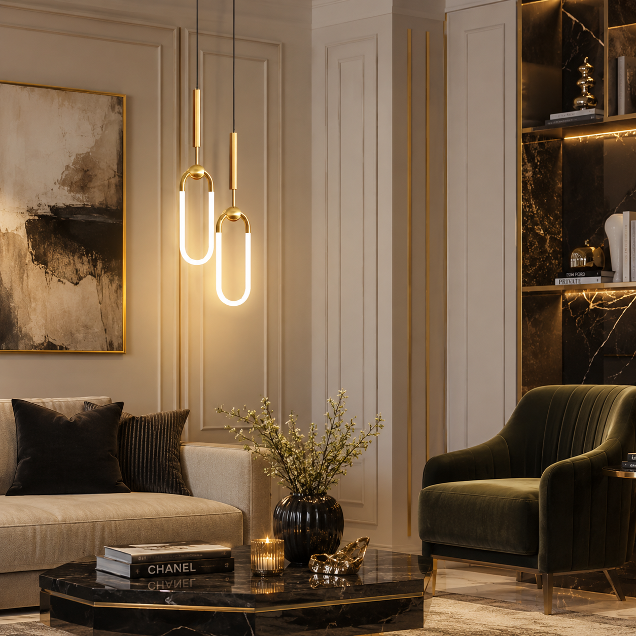 Aurora Modern U-Shaped Gold LED Pendant Light