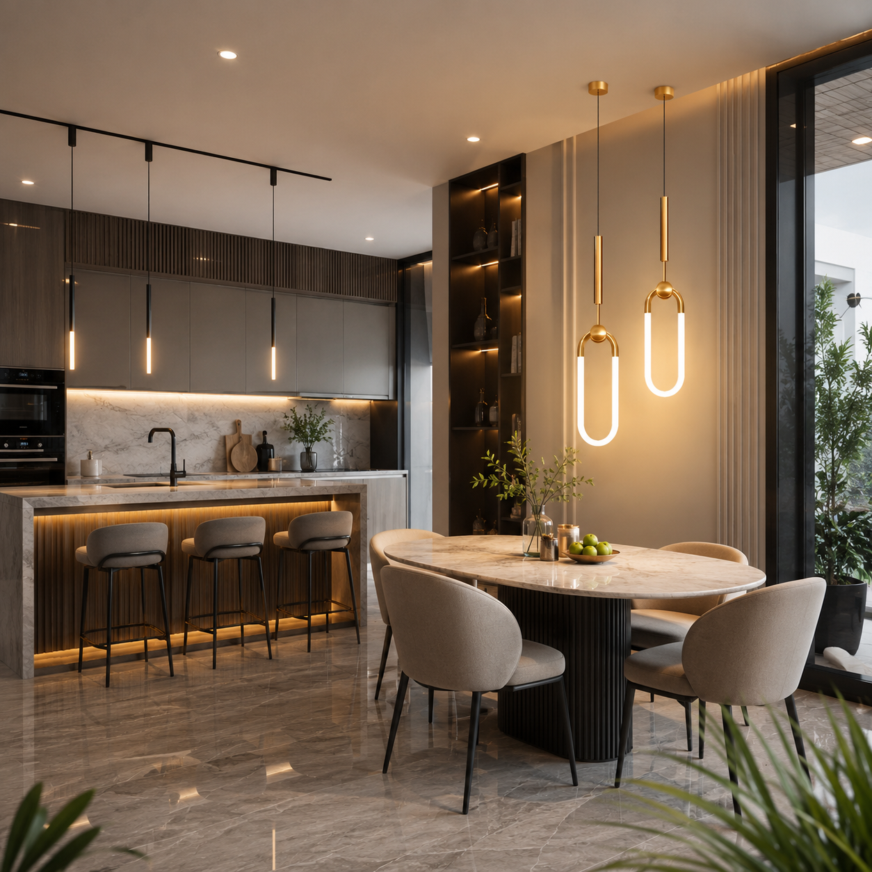 Aurora Modern U-Shaped Gold LED Pendant Light