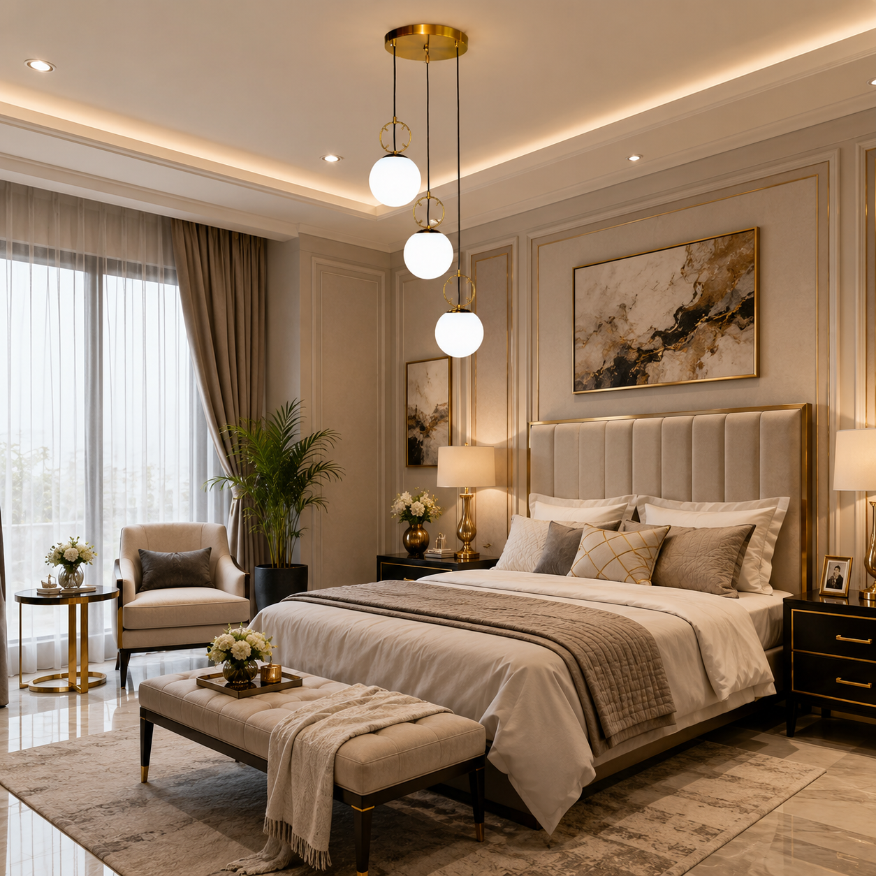 Modern 3-Light Opal Glass Globe Cluster Pendant Chandelier – Gold & Black Hanging Ceiling Light