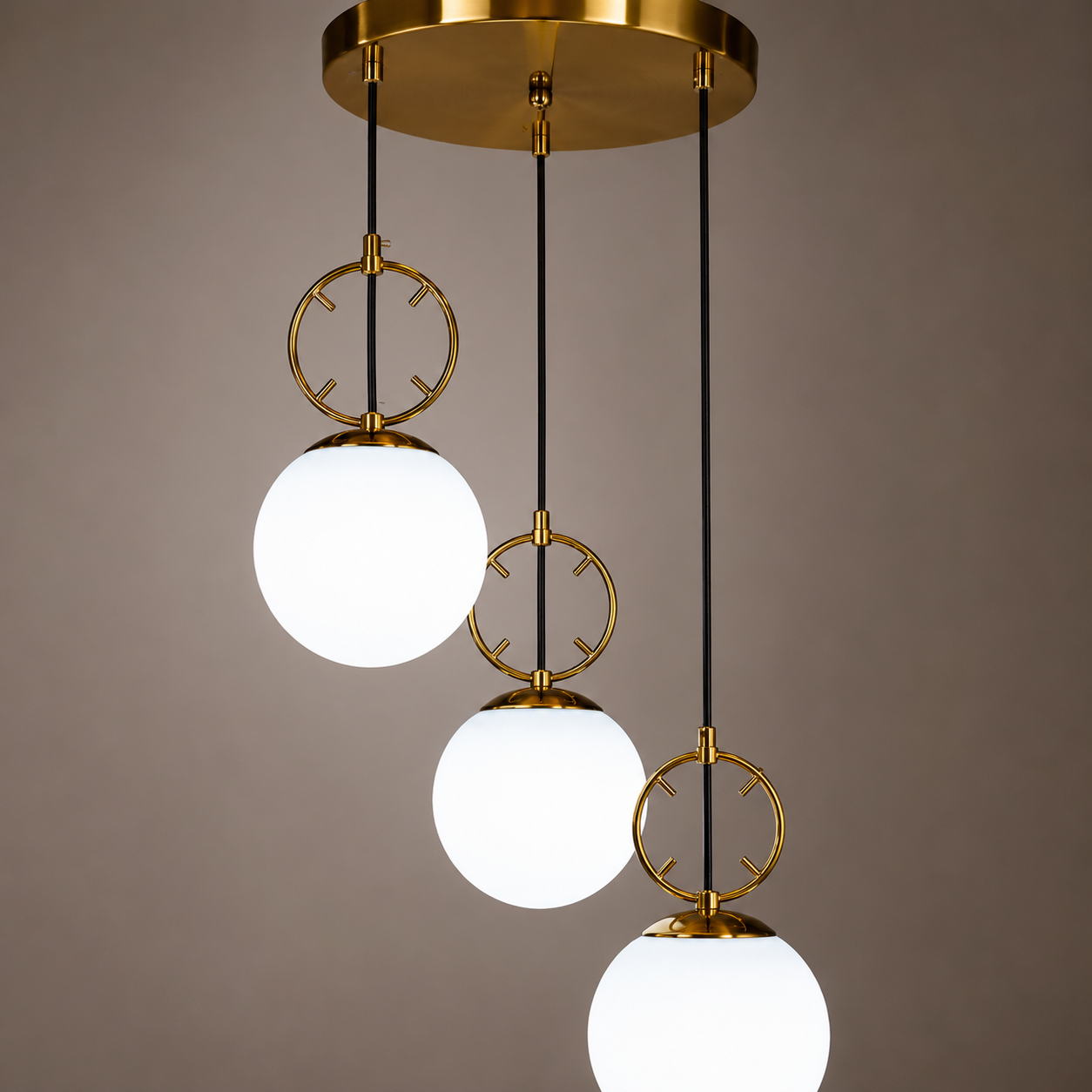 Modern 3-Light Opal Glass Globe Cluster Pendant Chandelier – Gold & Black Hanging Ceiling Light