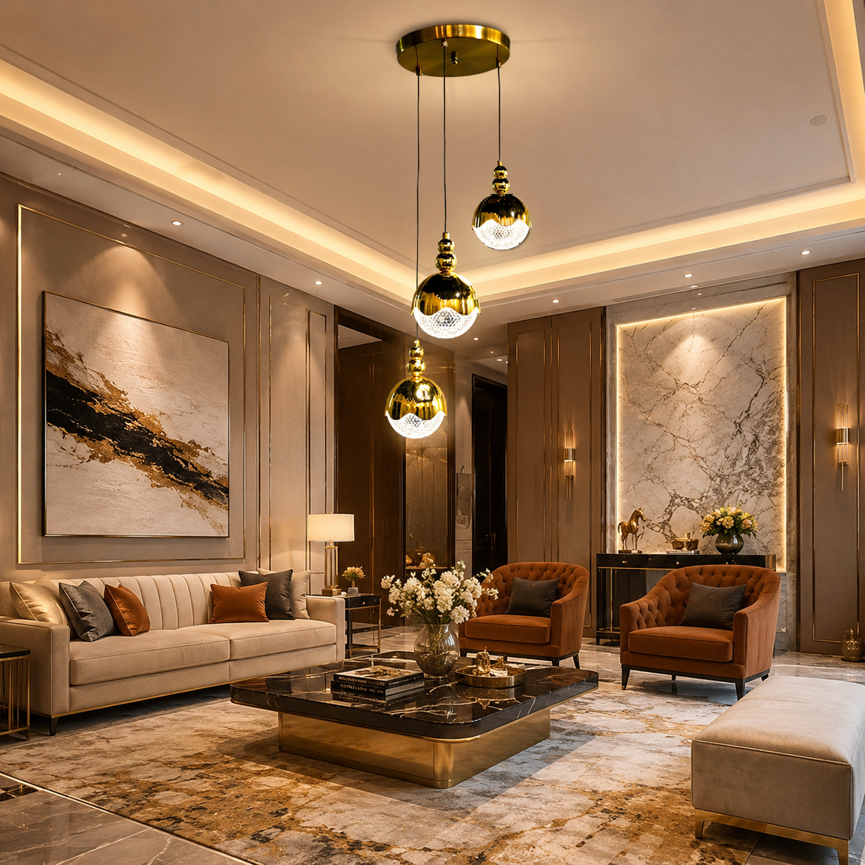 Aurora Luxe 3-Light Gold Crystal Globe Cluster Pendant Chandelier