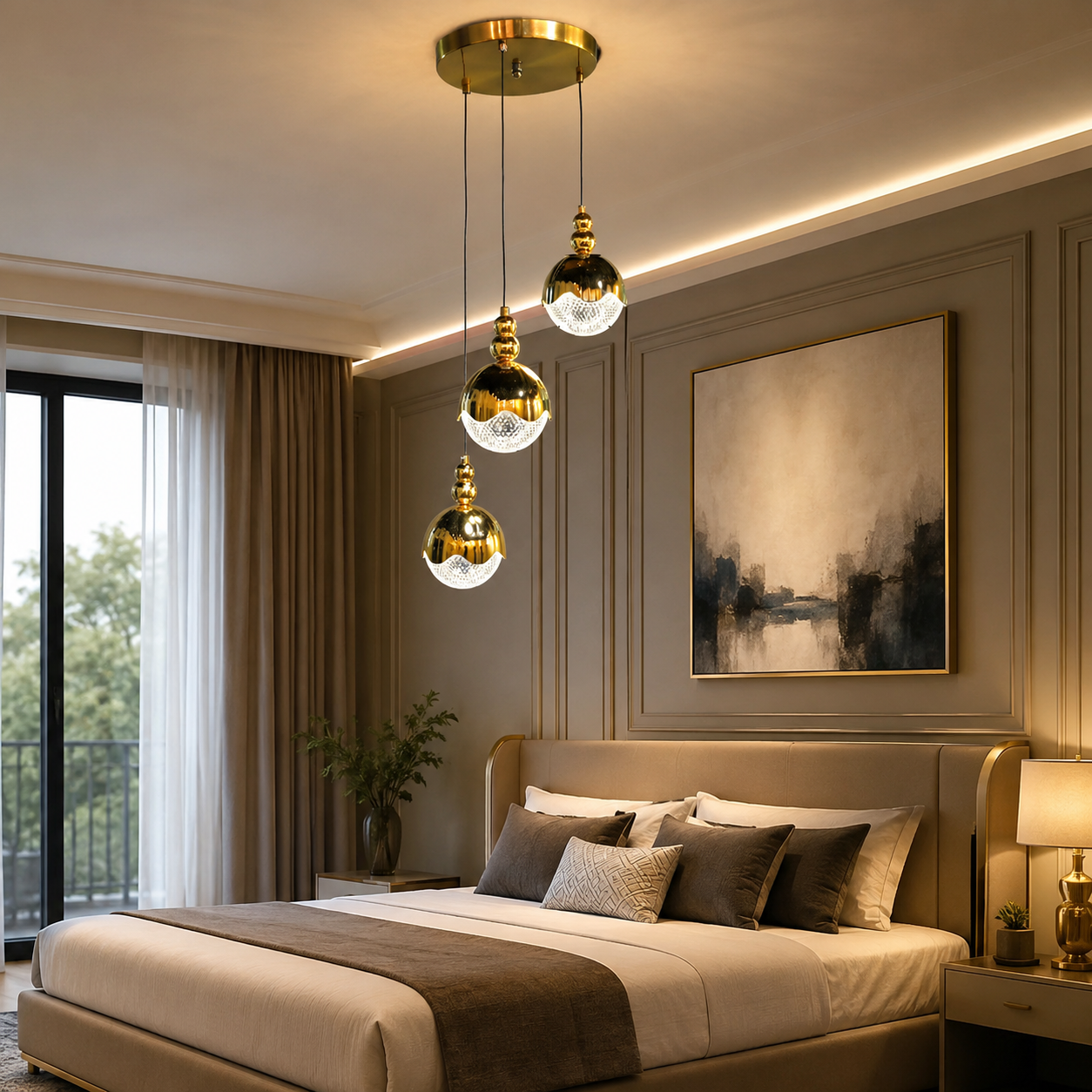 Aurora Luxe 3-Light Gold Crystal Globe Cluster Pendant Chandelier