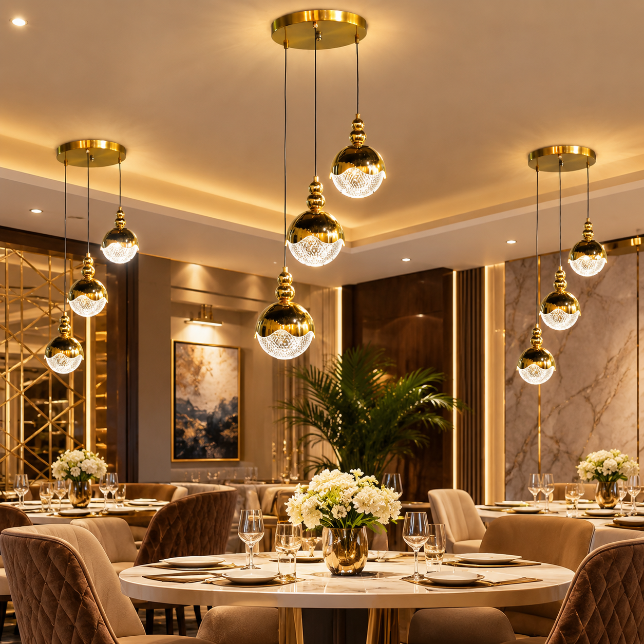 Aurora Luxe 3-Light Gold Crystal Globe Cluster Pendant Chandelier