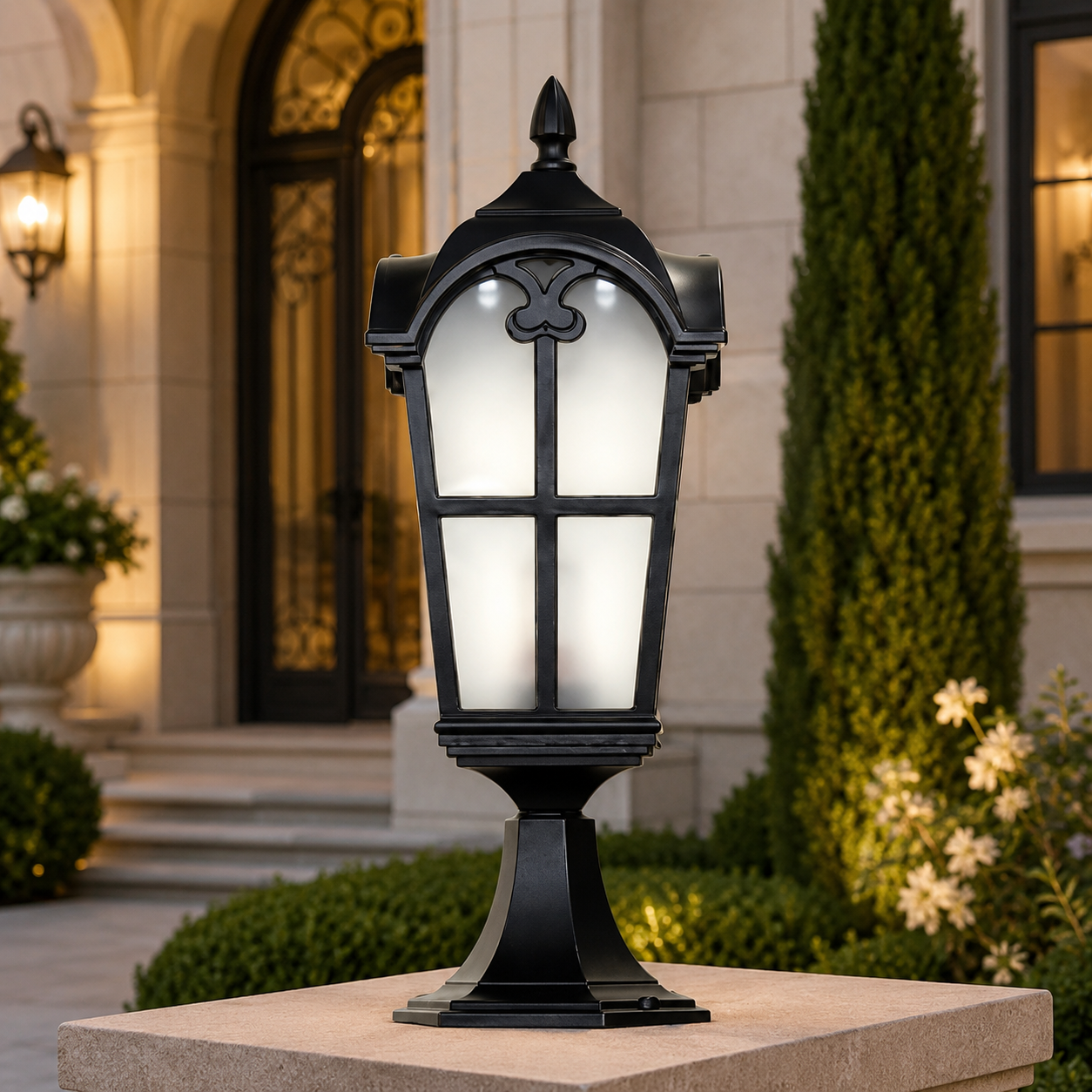 Classic Black Outdoor Gate Pillar Lantern Light