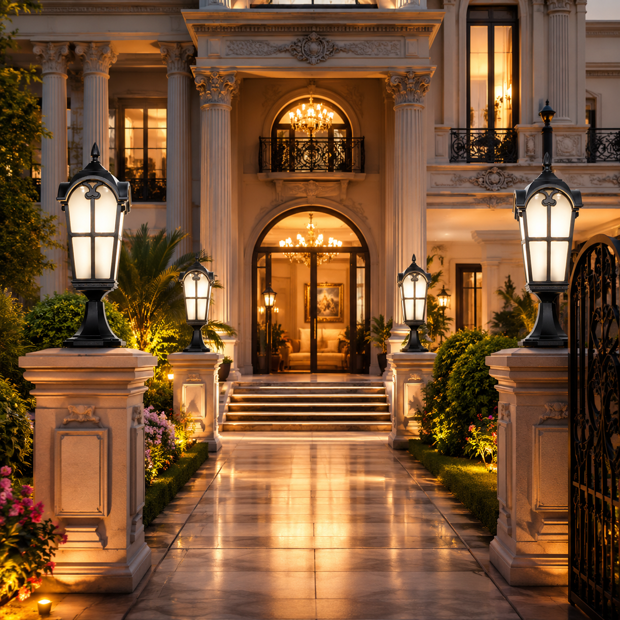 Classic Black Outdoor Gate Pillar Lantern Light