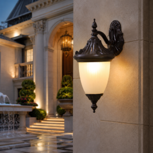 Classic Antique Bronze Outdoor Wall Lantern – 12″ Decorative Frosted Glass Exterior Light