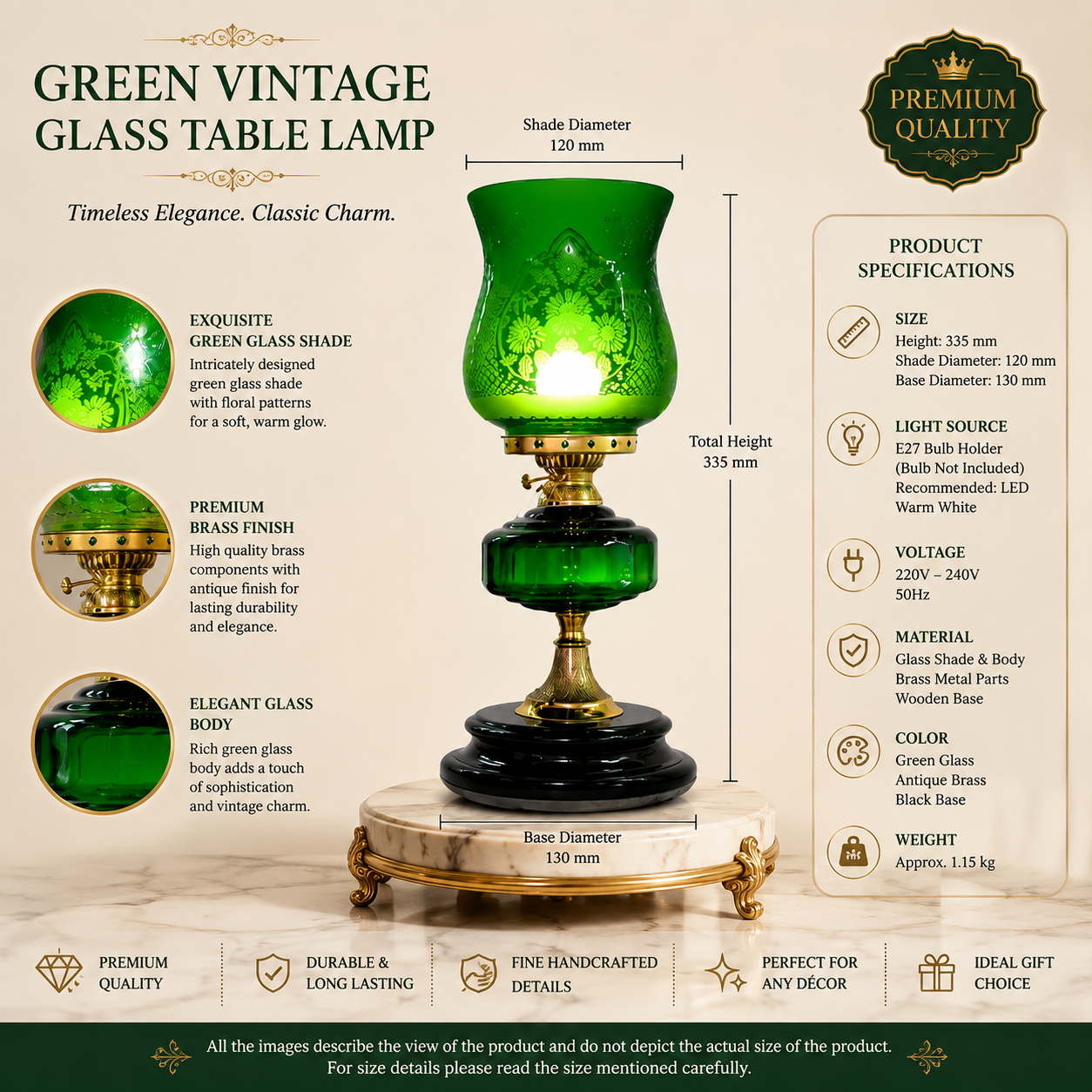 Royal Vintage Antique Brass Bedside Decorative Lamp