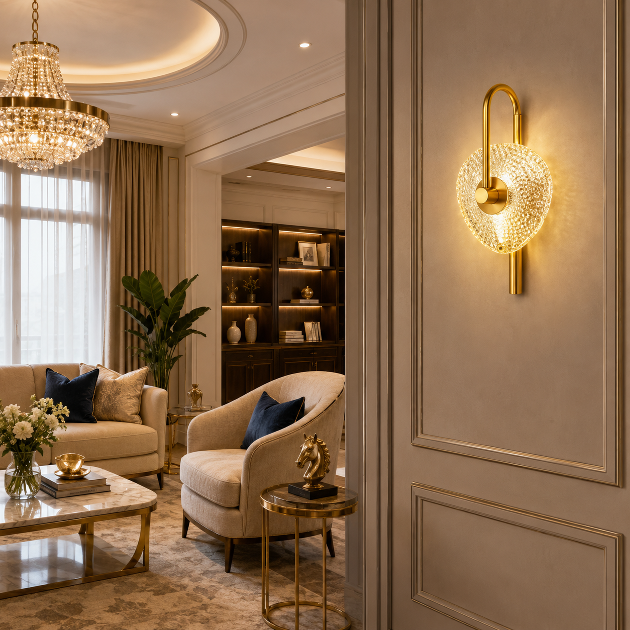 Modern Crystal LED Wall Light with Gold Finish