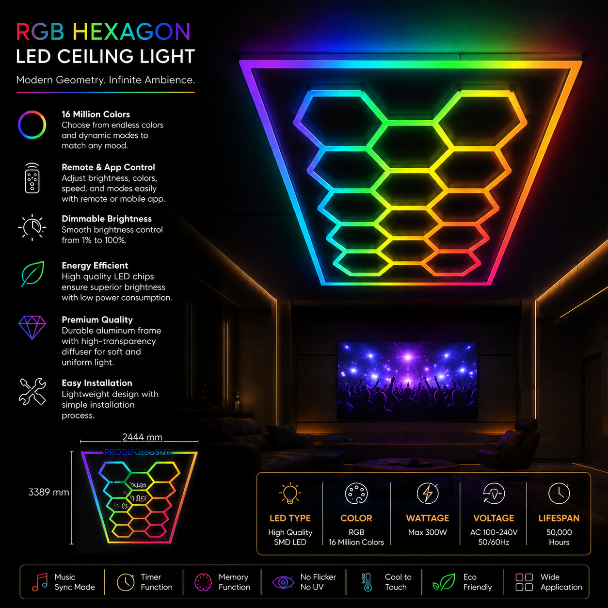 RGB Honeycomb Hexagon LED Ceiling Light