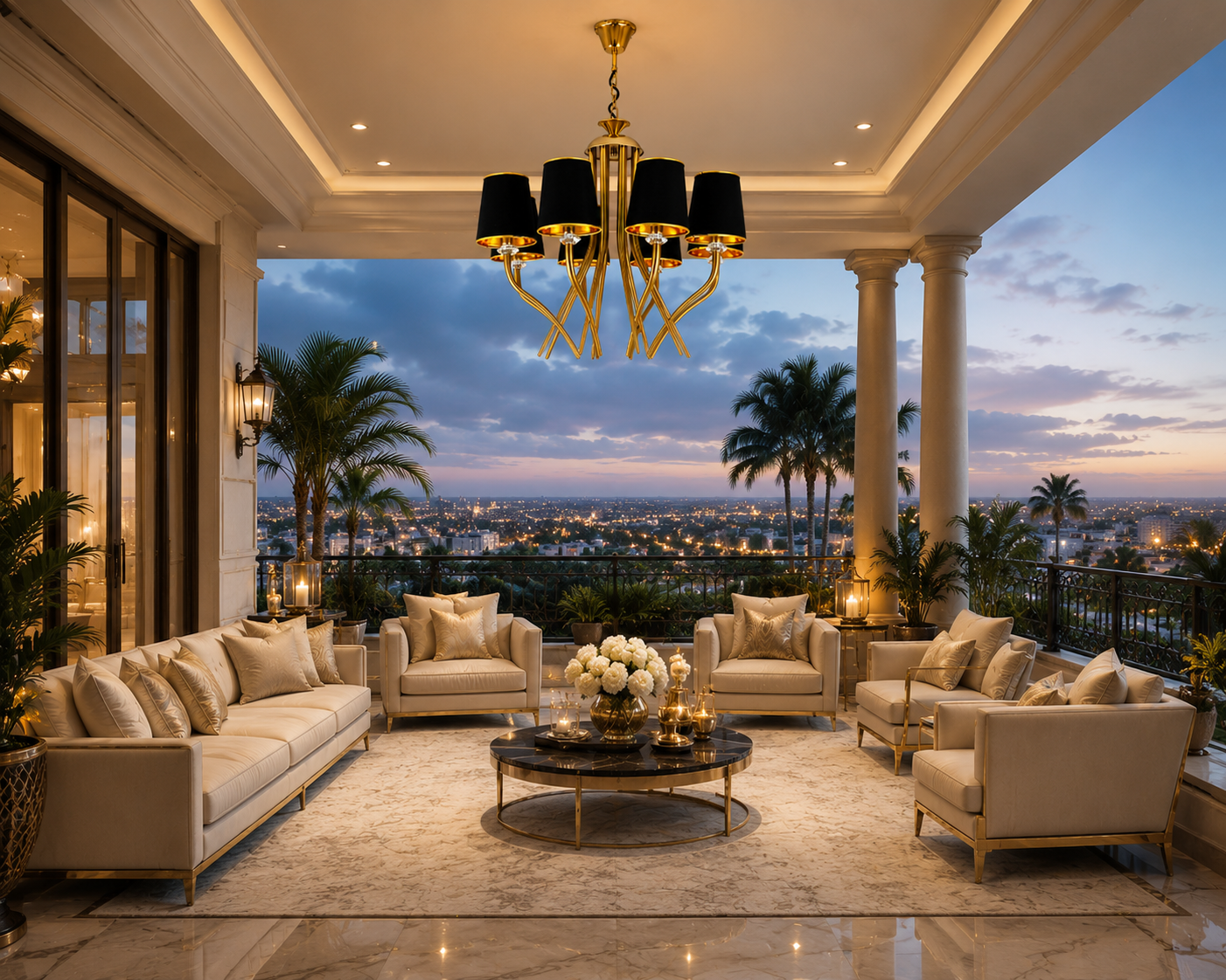 Modern 6-Light Gold Chandelier with Black Fabric Shades | Luxury Decorative Hanging Ceiling Light