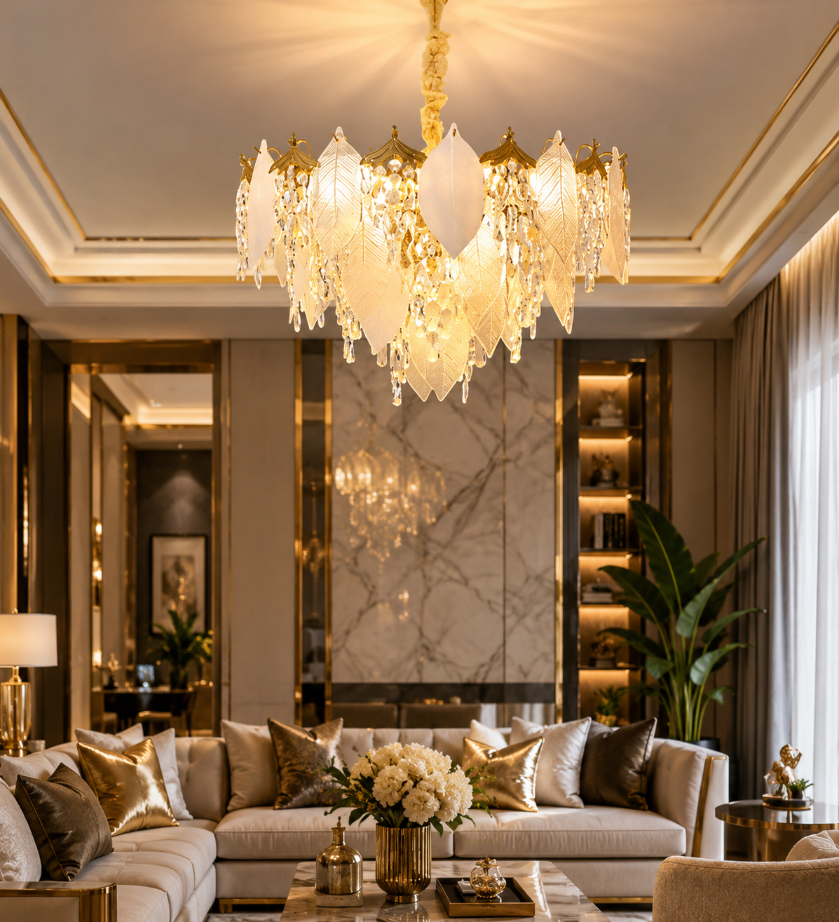 Celestial Leaf Crystal Chandelier