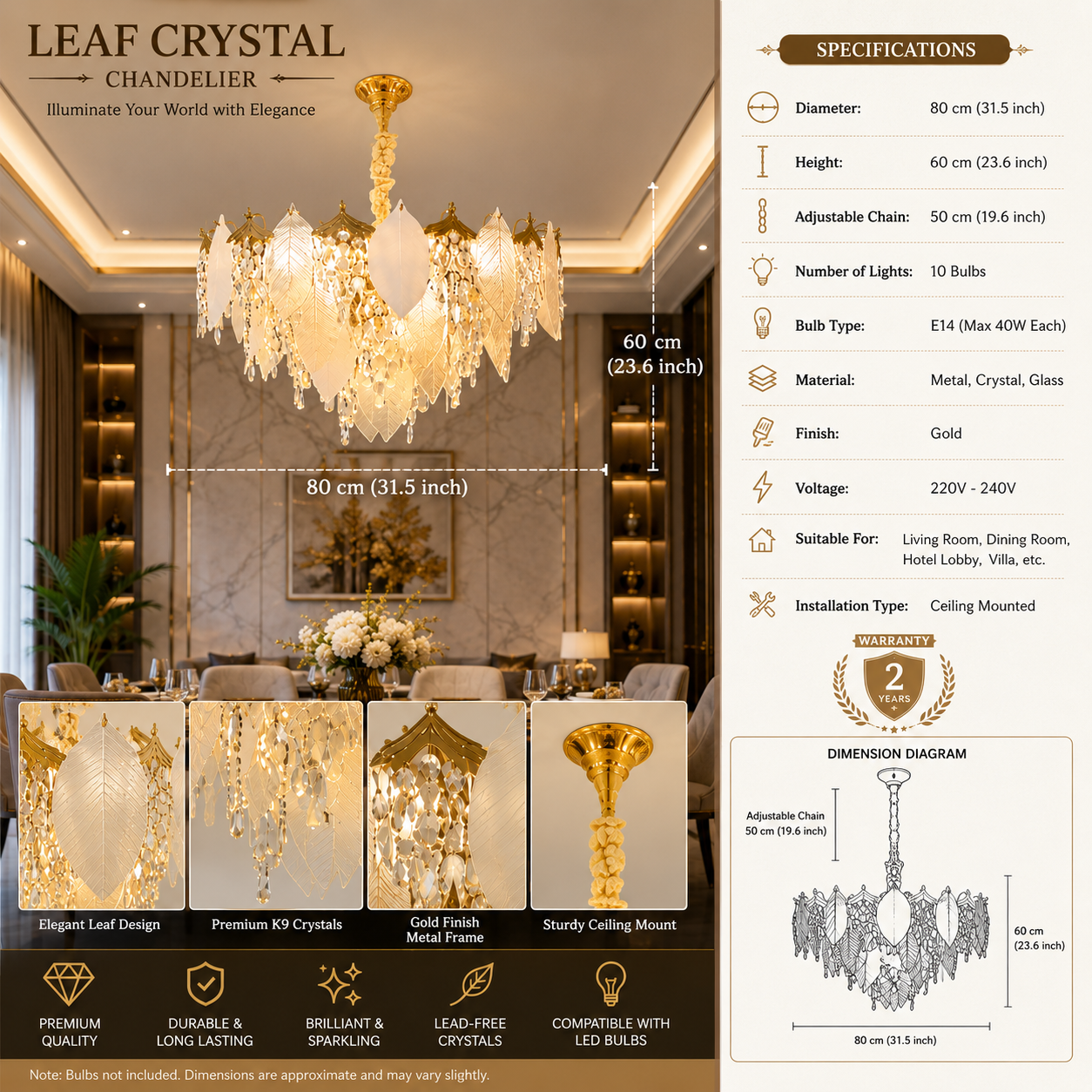 Luxury Leaf Crystal Chandelier
