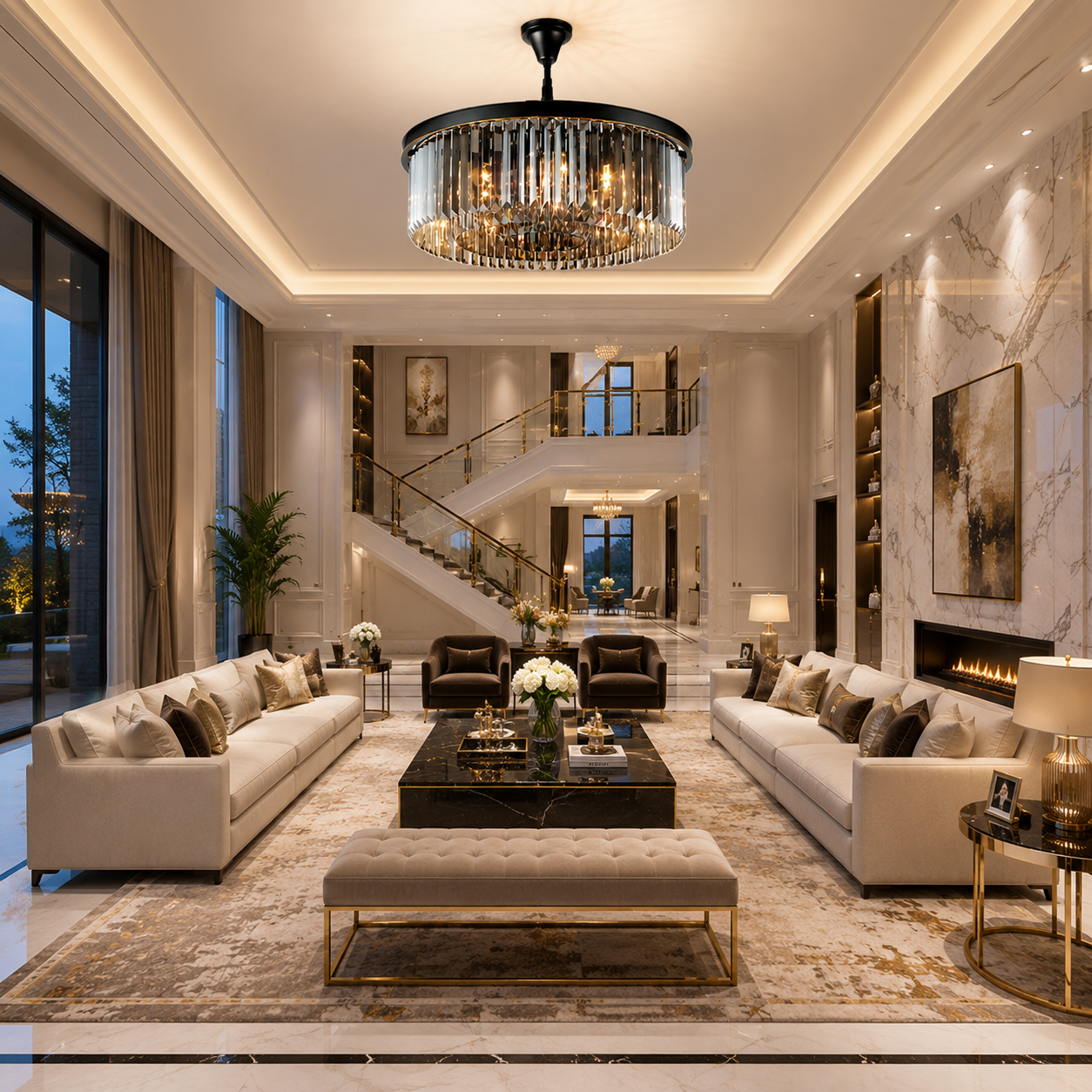 Modern Crystal Drum Semi-Flush Chandelier