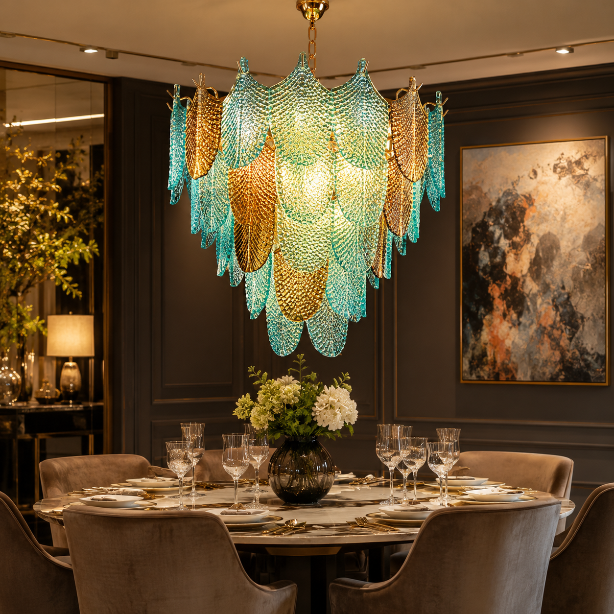 Aqua Aurelia Leaf Chandelier