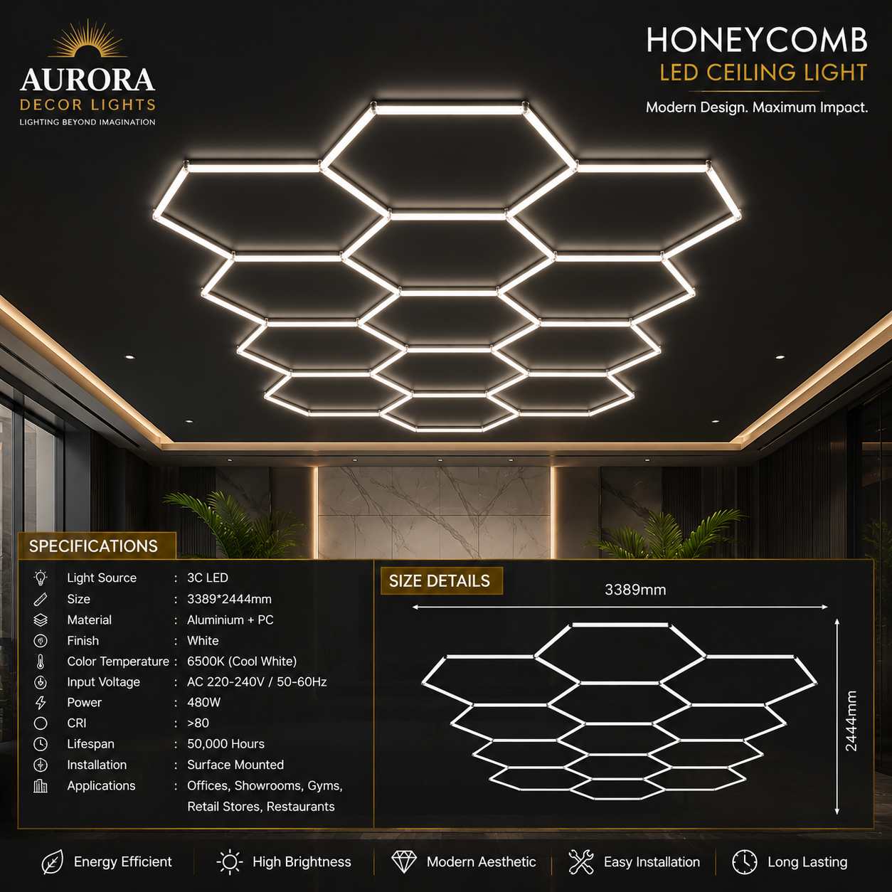 Aurora HexaGrid 14 HOLE 3C LED Ceiling Light